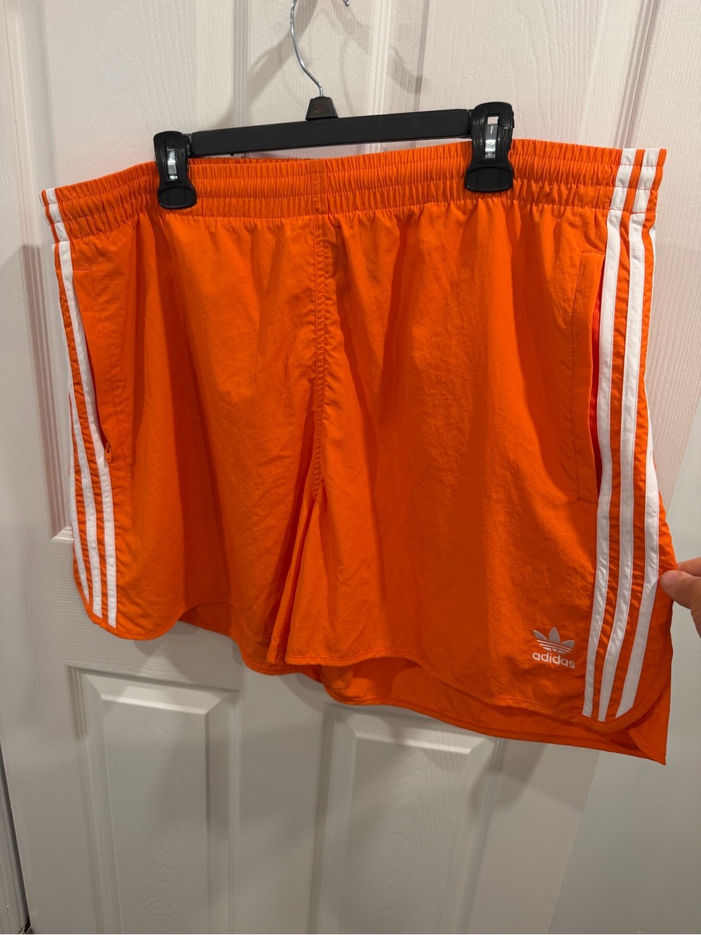 adidas Bright Orange Athletic Shorts with White Stripes